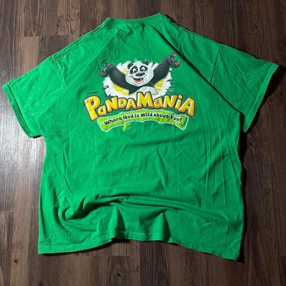 PandaMania Group Green Graphic T-Shirt Cartoon Christian Religious Size 2EG‎